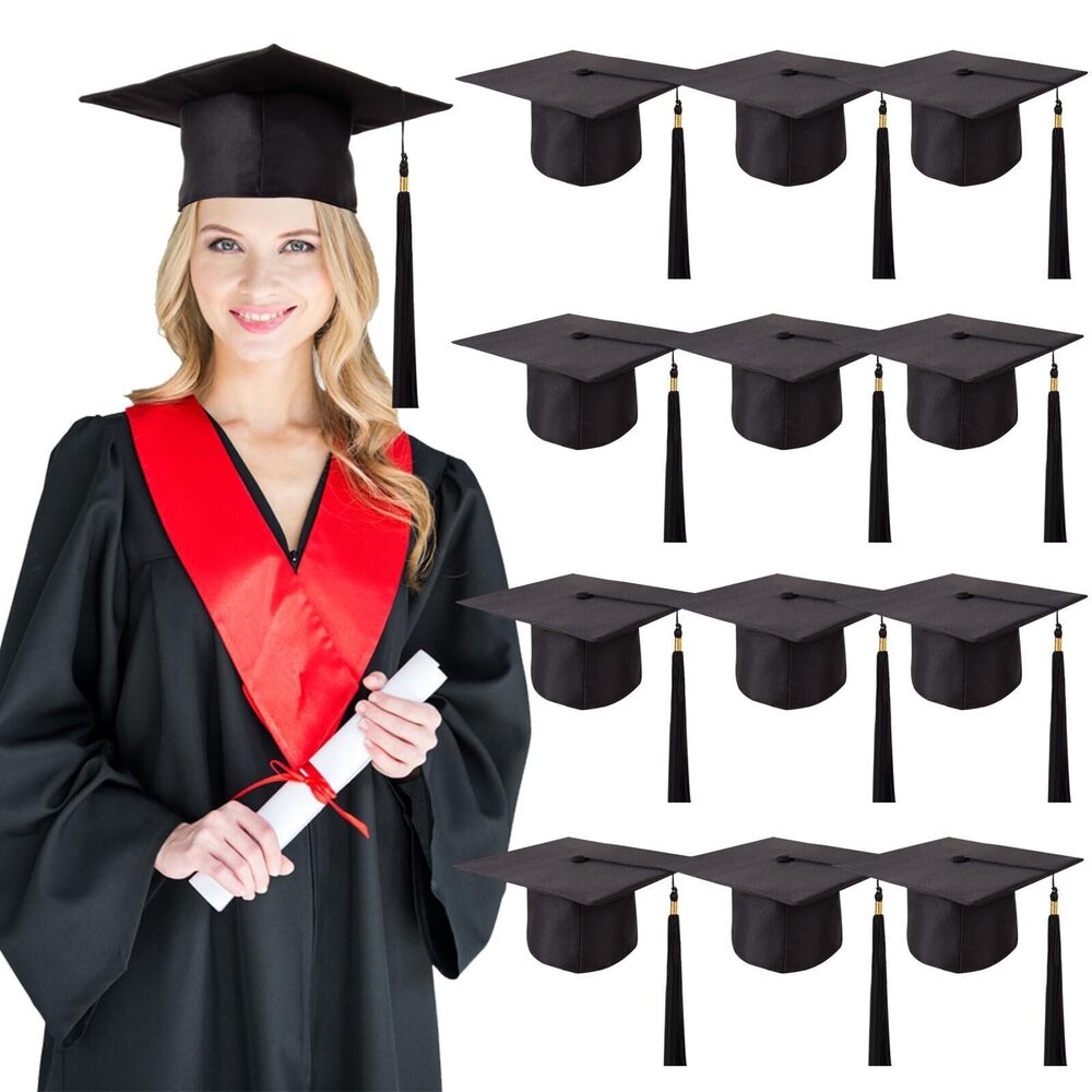 6818 36 Pieces Unisex Matte Graduation Caps Hats with Tassel Black